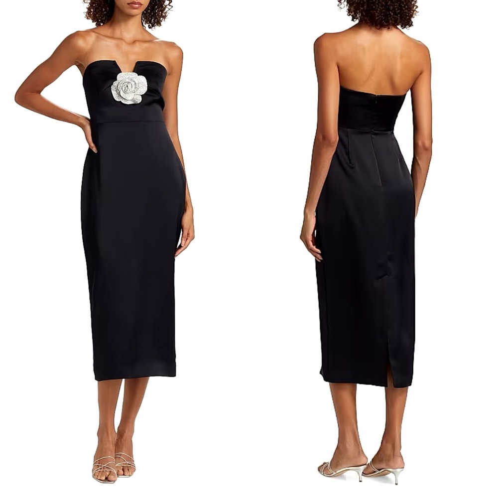 NEW NWT Ramy Brook Denisa Strapless Midi Dress Crystal Flower In Black